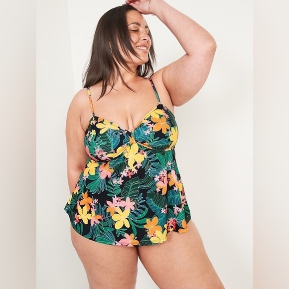 NWT! Tropical Knotted A-Line Tankini Swim Top - Size Medium 💎 - Picture 4 of 4